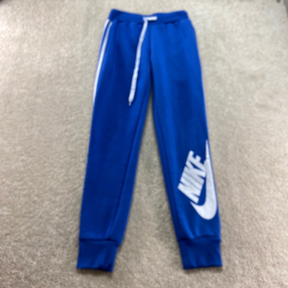 Nike Sweatpants Womens Small Blue Joggers Fleece Side Stripe Logo Athletic